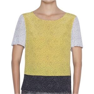 Akris Punto Mulberry Silk Yellow and Black Patterned Women's Top